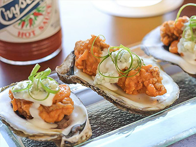 BBQ Oysters & Blue Cheese Dipping Sauce