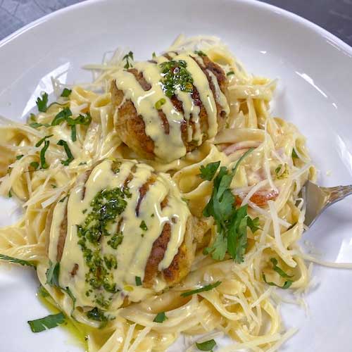 Crab Cake Pasta from Tito’s Ceviche & Pisco Peruvian Cuisine thumb